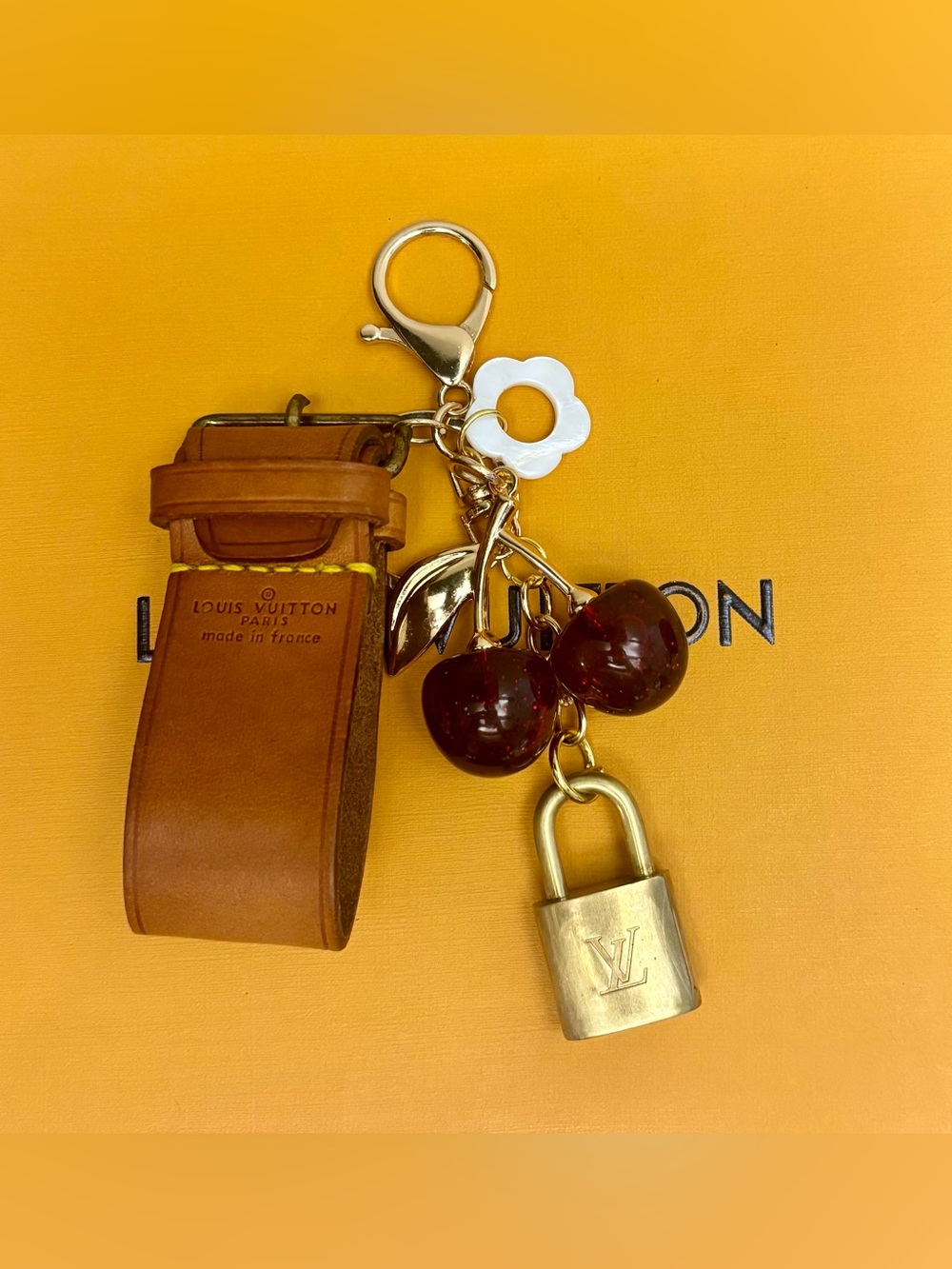 Louis Vuitton Brass Lock, LV Poignet, Red Cherry, Clover Bag Charm, 5.25 in.